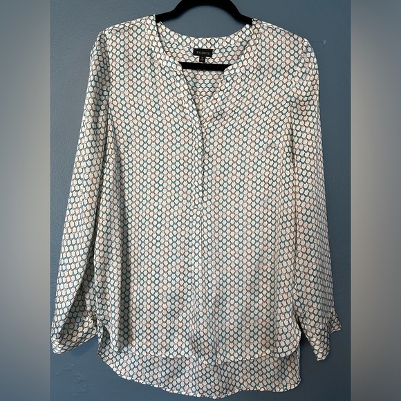 Talbots blouse, blue and silver crescent design. Loose-fitting. Sz Medium - Picture 1 of 3